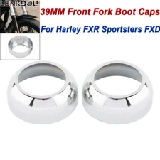 Chrome Front Fork Boot Cap Cover End 39mm Pair For Harley Sportster Dyna FXR FXD