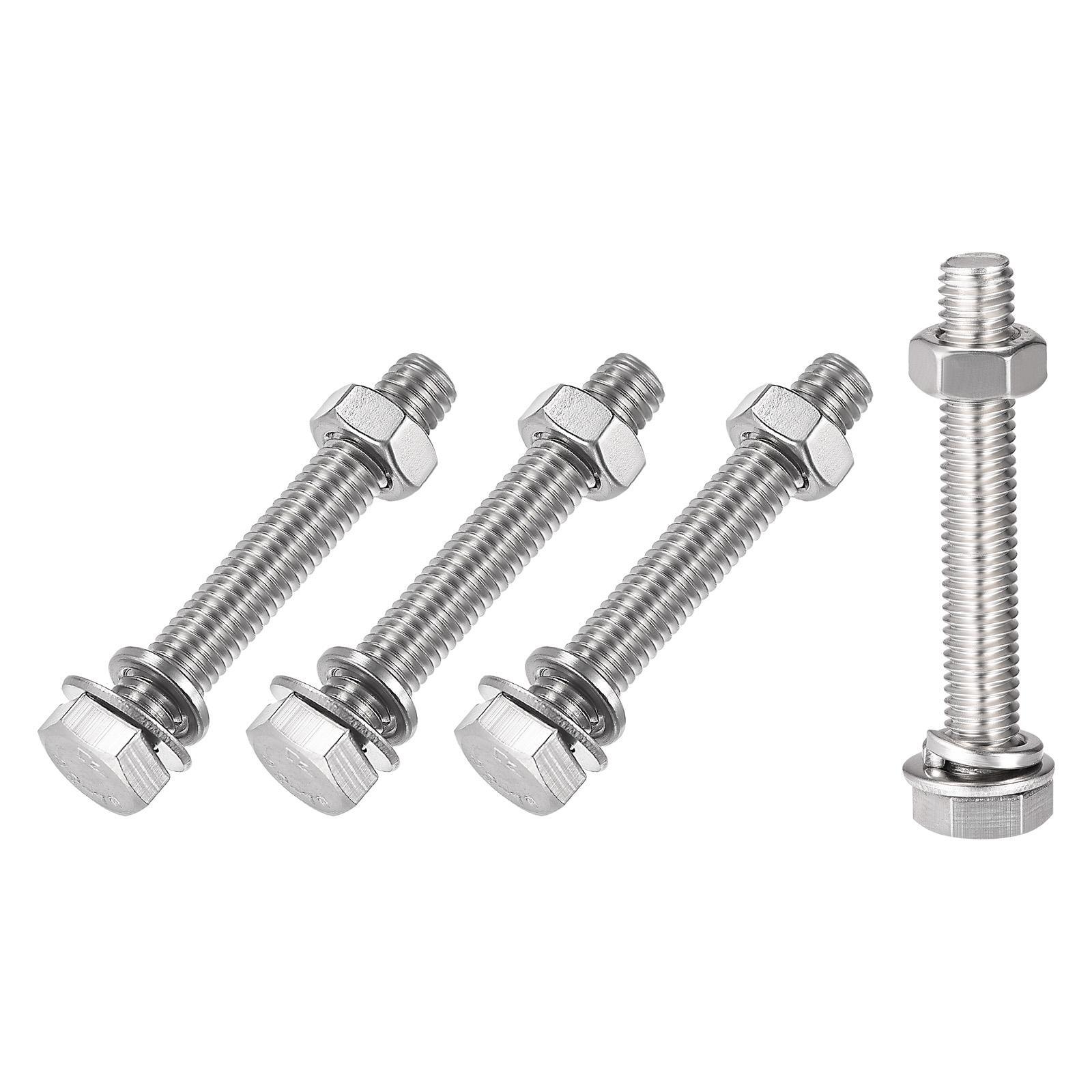 Hex Head Screws Bolts, Nuts, Flat & Lock Washers Kits (M8x50mm) 4Sets