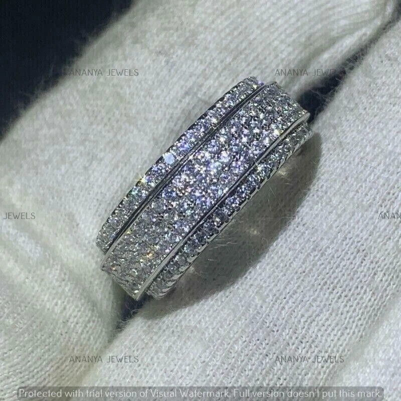 Anillo de plata de ley 925 Moissanite redondo de 3 quilates para hombre con banda de aniversario de eternidad completa Foto 3 de 4
