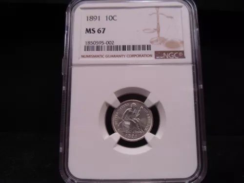 1891 MS67 Seated Liberty Dime NGC Certified Superb Gem - Blast White Stunner/PQ