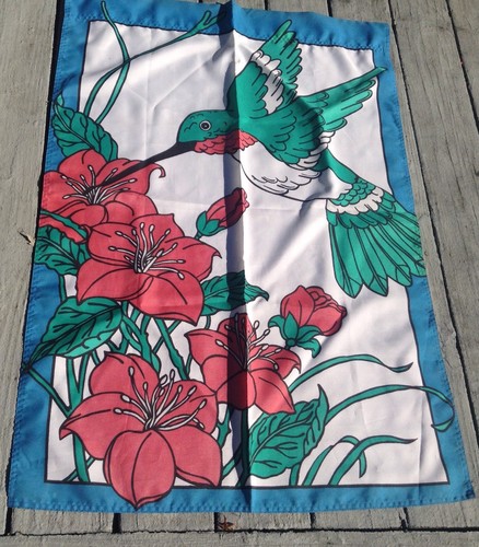 Humming Bird Garden Yard Flag Banner Red Flowers Green Bird 41"X 29" - Picture 4 of 7