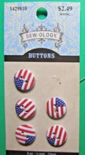 (5) MODERN  SEW-OLOGY 1/2" STAR STRIPES RED WHITE BLUE WOOD NOVELTY BUTTONS-P216