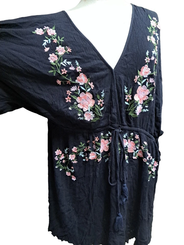 City Chic Seville Tunic Dress Women's Size XL 22 Embroidered Boho Gauzy Peasant  - Image 3 of 4