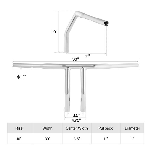 10" Rise 1-1/4" T-Bar Handlebar Fits For Harley with 3.5" Center to Center Hole - Picture 3 of 7