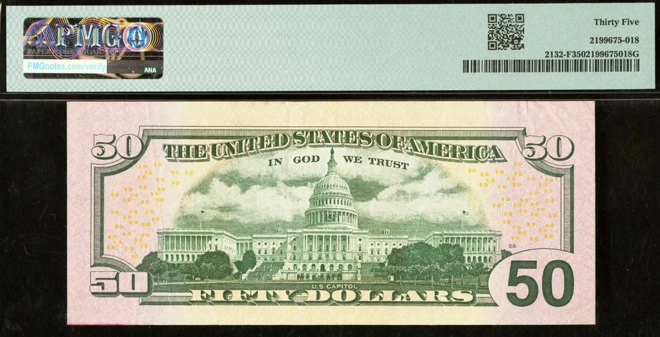 2013 $50 Federal Reserve Note PMG 35 - Birthday - Low Serial Number 00000061 - Image 3 of 3