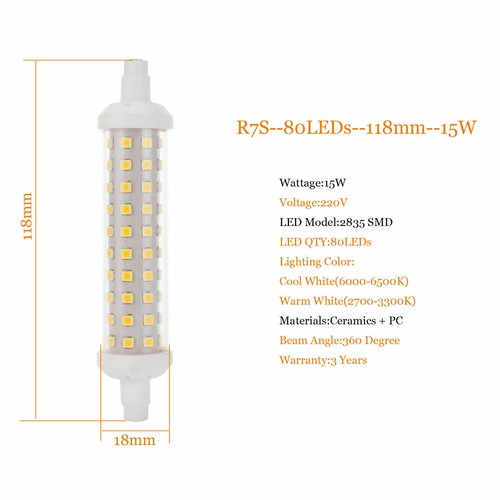 Dimmable R7s Led Bulb 15w 220v White Light Corn 6000k Warm 20w 78mm/118mm/135mm - Picture 6 of 16