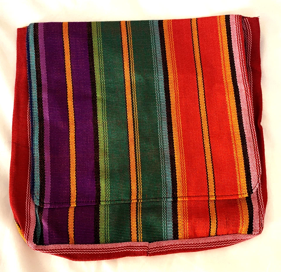 Messenger Bag Blue Striped Guatemala Fabric Cotton New Handmade Huipil #OO - Image 3 of 4