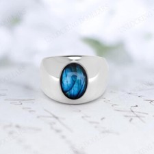 Natural Blue Fire Labradorite Gemstone 925 Sterling Silver Ring Jewelry