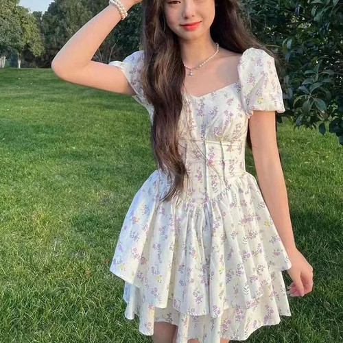 Dress Women Summer Party Dress Short Mini Puff Sleeve Floral Dress Female - Picture 5 of 14
