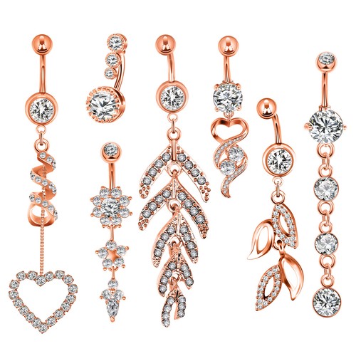 6Pcs 14G Belly Button Dangle Surgical Steel Navel Rings Body Piercing Jewelry - Bild 13 von 14