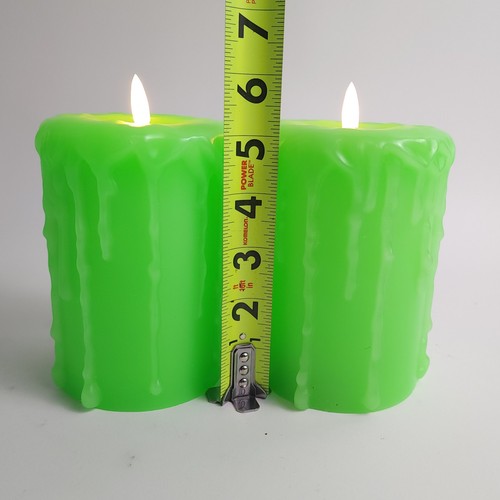 Lightscapes Set of 2 Dripped Wax Flameless LED Candles Halloween Green - Bild 6 von 7