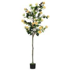 6FT Artificial Camellia Tree, Realistic Yellow Fake Elegant Plant Indoor Plants