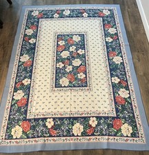 Square Floral Tablecloth Blue Garden Flowers Pink Yellow Cottage Country 51x66