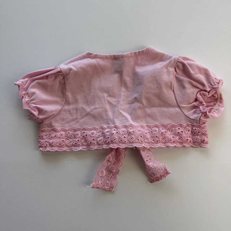 Bolero de encaje rosa de algodón con corbata frontal manga corta recortado encogimiento de hombros Y2K años 2000 de colección Foto 2 de 3
