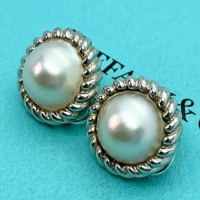 Tiffany Vintage Mabe Pearl Silver 925 Round Twist Bezel  *Jvn9383