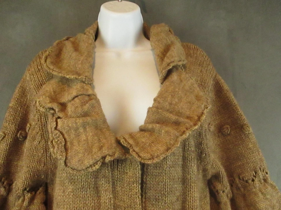 Одна девочка кто свитер пальто женщин средний коричневый оборкой воротник качается вязаный Snap богемное - Изображение 2 из 4