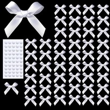 50 Pcs Mini White Bows,1.57 Inch Small Ribbon Bow Decorations, Mini Satin Fab...