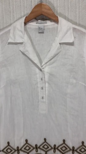 7 Weeds Womens White Linen Blend Embroidered Button Down Shirt Large - Video 1 of 1