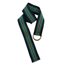 Ralph Lauren Ribbon Belt Kids Green Navy Striped D Ring Brass Emboss Prep 31.5"