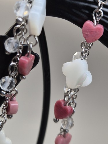 Natural Faceted Clear Quartz& heart shape Rhodonite Stainless Steel Earrings - Picture 10 of 16
