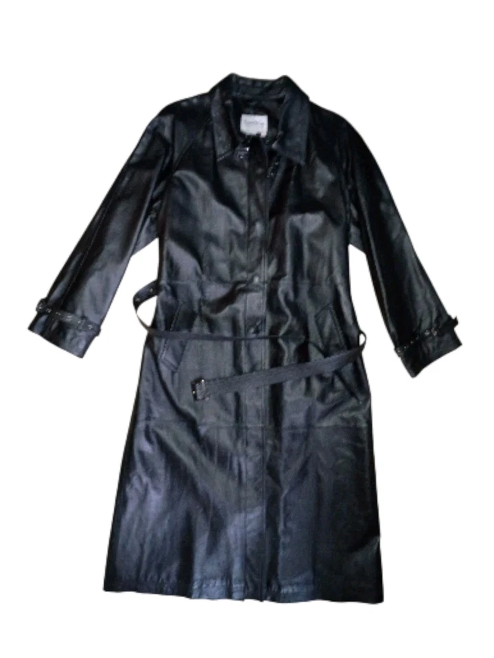 Chaqueta de motociclista vintage Pamela Mccoy de cuero genuino larga trinchera Town Car talla grande Foto 4 de 4