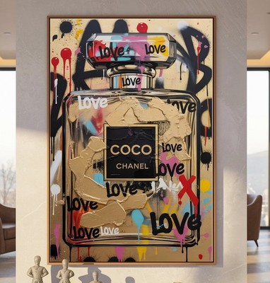 XXL LEINWAND BILD ER BIS 170x110x5 COCO-CHANEL PARFUM BUNTES GRAFFITI WANDBILD