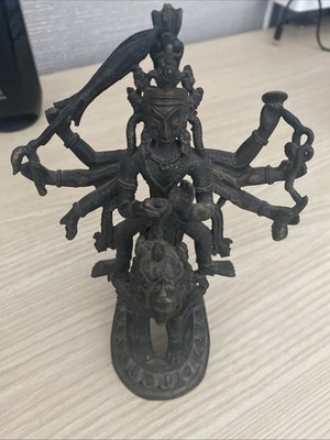 6  Antique Brass Hindu Goddess Kali on Lion