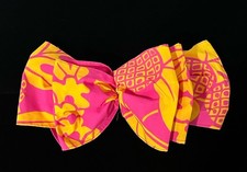 Vintage Extra Large Floral Pink Yellow Hawaiian Type Hair Bow Barrette Clip