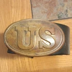 Civil War Union Brass Belt Buckle with Leather Belt US Army Original