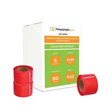 432 Rolls Narrow Banding Packing Stretch Wrap 5"x 1000' 80 Gauge Red Shrink Flim