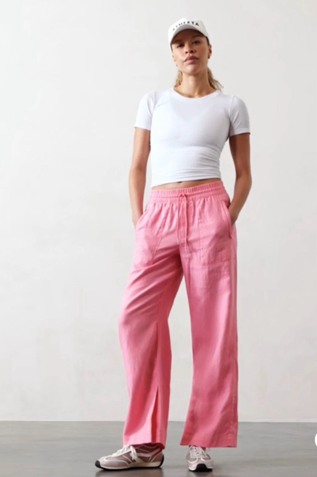 Athleta M MEDIUM Retreat Linen High Rise Wide Leg Pant Raphanus Pink Pants NWT