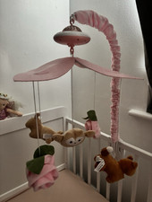 Pink Floral Cot Mobile with Plush Animals, Remote Control, Lights & Musical
