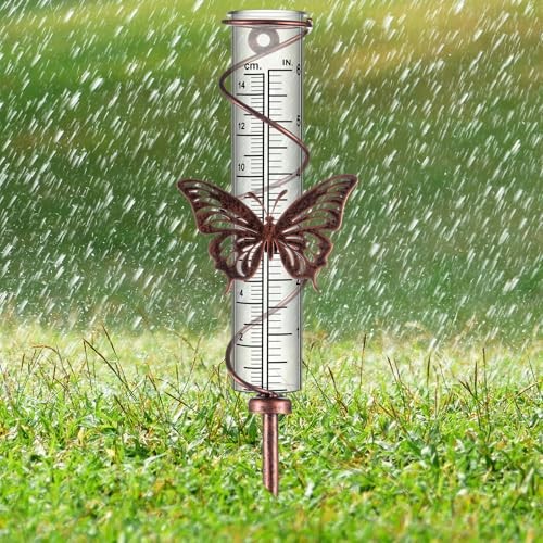 Rain Gauge Outdoor 7 Inch Rain Gauges with Metal Stake Rain Gauge for