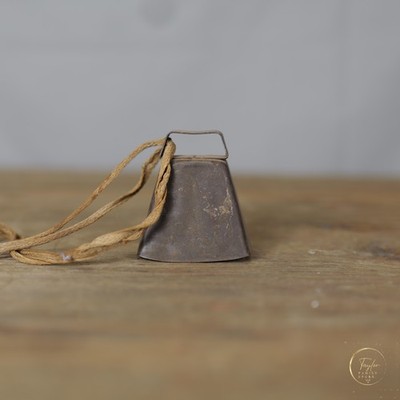 Rustic Metal Cowbell Small Farmhouse Decor Twine Hanger Primitive Cattle Bell