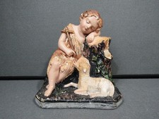 Antique Chalkware Baby St John the Baptist Lamb Cross Statue 7.5"