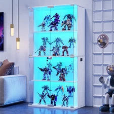 Glass Display Cabinet with Doors, 66' Curio Cabinet with Lockable and LED Lights