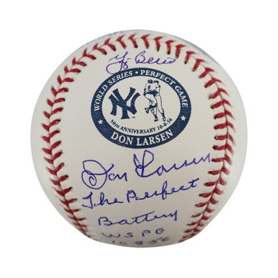 Berra Larsen Yankees Signed Inscribed OMLB WSPG Baseball Wish You 