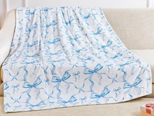 Buryeah Blue Bow Throw Blanket Preppy Babyblue 50" x 60" Flannel 