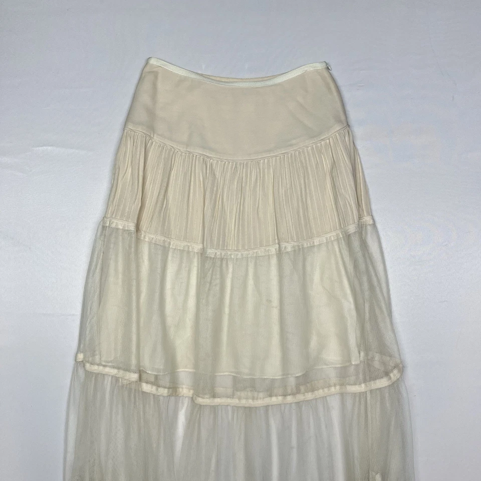 Maxi Falda Catherine Malandrino Para Mujer Boho Seda en Niveles Lana Blanco Encaje Talla 2 Foto 3 de 4