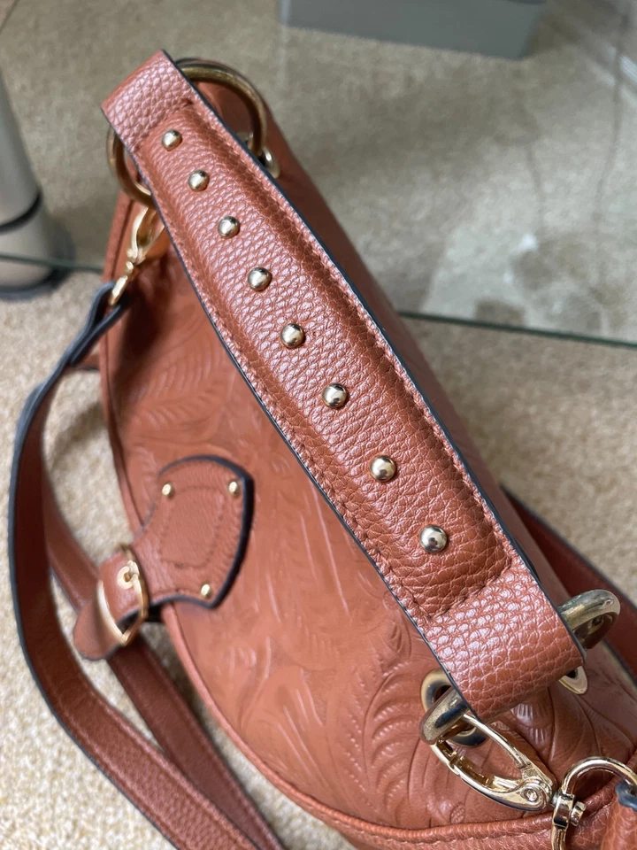 NEW LOOK Brown Faux Leather Hobo Handbag Crossbody Bag Studded Handle -Brand New - Image 4 of 4