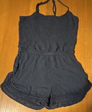 Aerie Black Sleeveless Crochet Romper XS Elastic Waist Casual Viscose 24