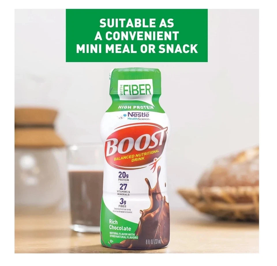 Bebida nutricional alta en proteínas BOOST, chocolate rico, 20 g de proteína, 24 - 8 fl oz Foto 2 de 3