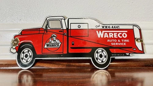 Wareco Auto & Tyre  Vintage Advertising Porcelain & Enamel Sign 12 x 5 inch