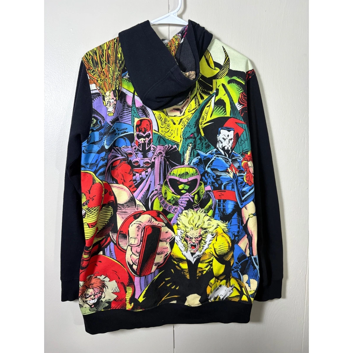 Marvel X-Men Comic Estampado Completo Cremallera Sudadera con Capucha Para Hombre Grande Negra Multicolor