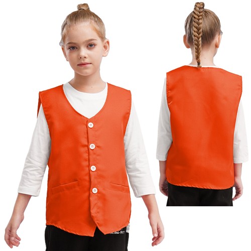 Unisex Kid Volunteer Activity Vest Button Up Waistcoat Uniform Sleeveless Jacket - Picture 59 of 119