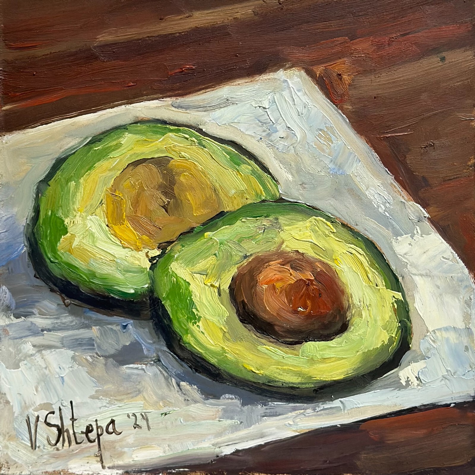 Avocado Original Oil Painting Still life Signed Wall Art Kitchen Impression