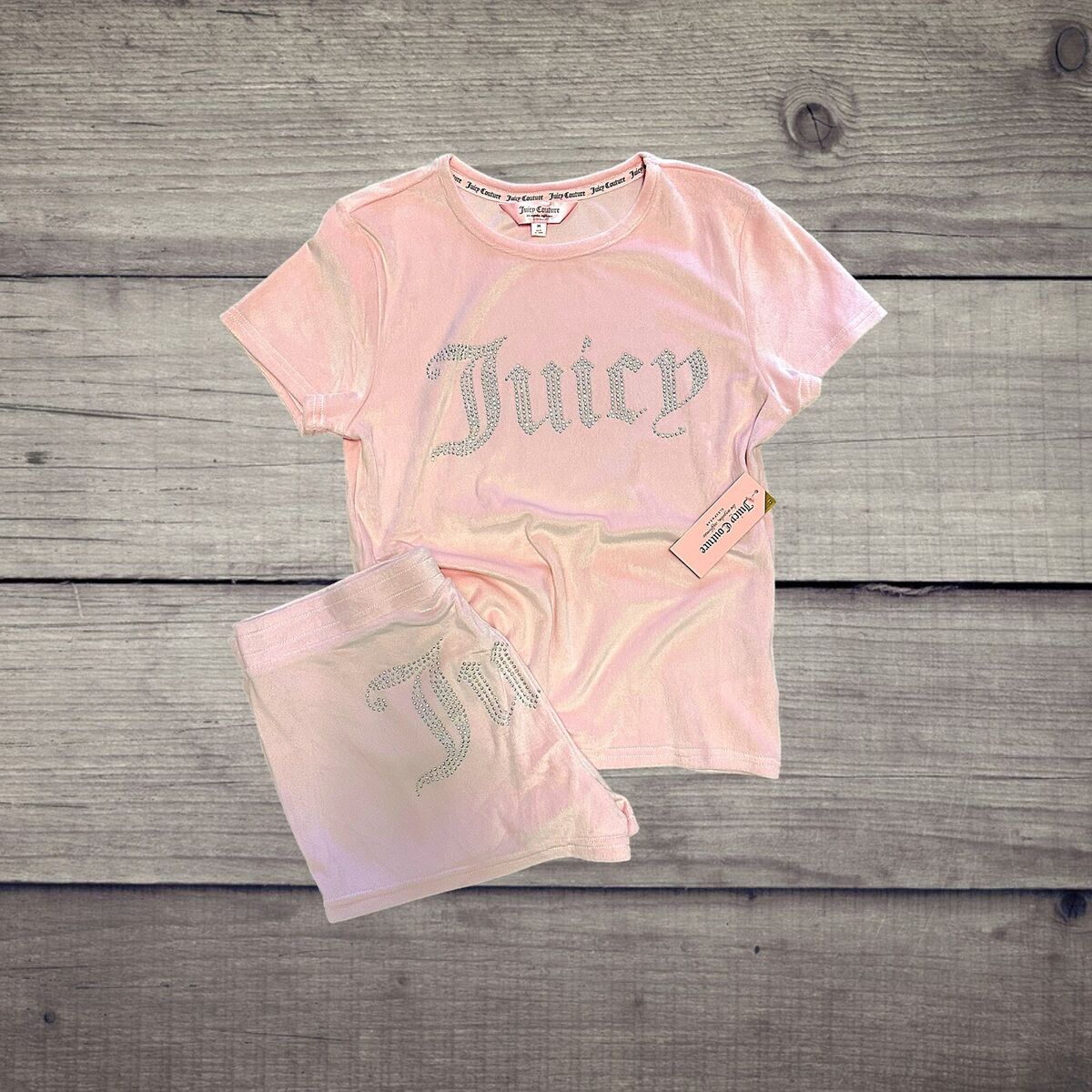 Juicy Couture 2PC Velour Short Sleeve Top & Shorts Pajama Juicy Couture 2PC Velour Short Sleeve Top & Shorts Pajama