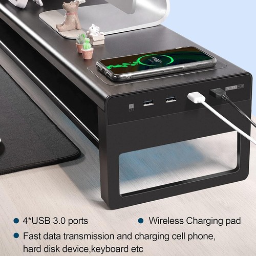 VAYDEER 2 Tiers Dual Monitor Stand Aluminum Monitor Riser with Wireless Charging - Picture 2 of 4