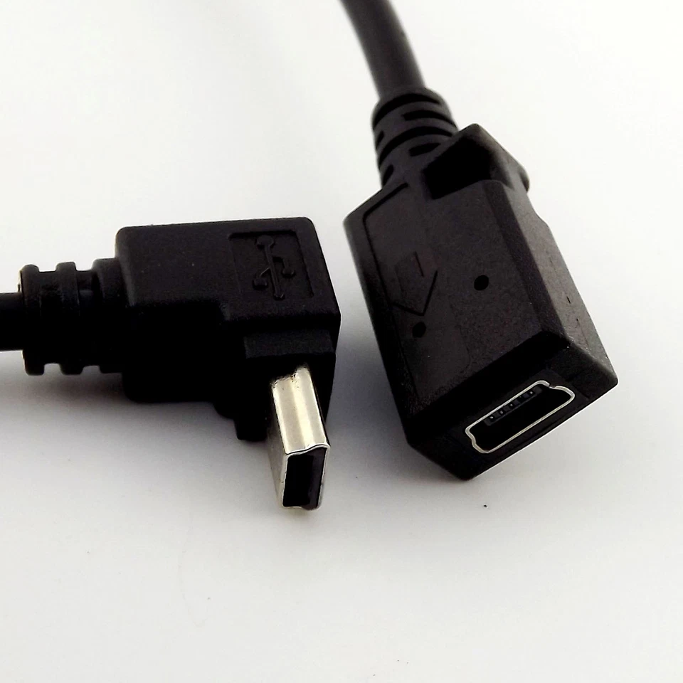 10x Mini USB 5 Pin 90 Degree UP Angled Male to Female Extension Data Lead Cable - Image 2 of 4