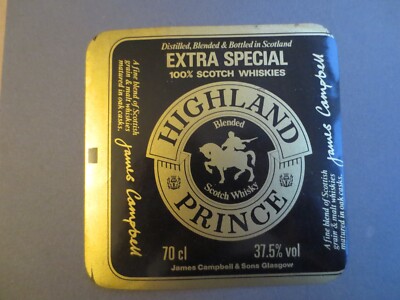 Original Vintage Scotch Whisky Papierflasche Etikett Highland Prince James Campbell